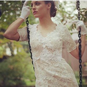 Short Lace Gown with Nude Lining